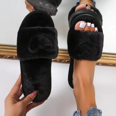 Women's Heart Embroidered Fuzzy FlatSlipper, Soft Plush Lining Bedroom Slippers, WideBand Cute Warm Slippers for Fall Winter KhakiFootwear for Women Gift, Trending Shoes
