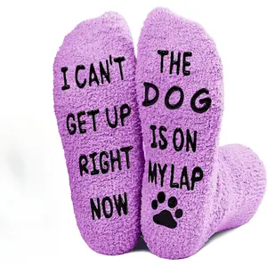 Christmas Gifts for Women Mom Grandma Teacher Wife Dog Lovers, Funny Fuzzy Slipper Socks. Stocking Stuffers for Women Adults, Gifts for Mom, Birthday Mothers Day from Daughter Son. Purple