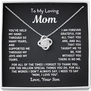 To My Loving Mom Mecklace, Meaningful Gift to Mom from Son Without You There is No Me – I Love You Necklace, Sentimental for Mom from Son, Unique Moms Birthday Gift Ideas, Love Knot Necklace, Infinity Heart Necklace, Interlocking Heart Necklace