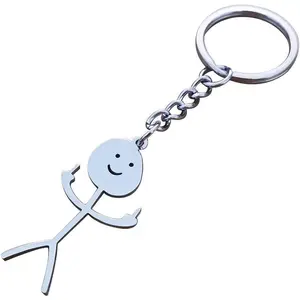 BY-077  Stainless Steel Funny Doodle Keychain Middle Finger Pendant Keyring Long Distance Friendship Jewelry for Men Women