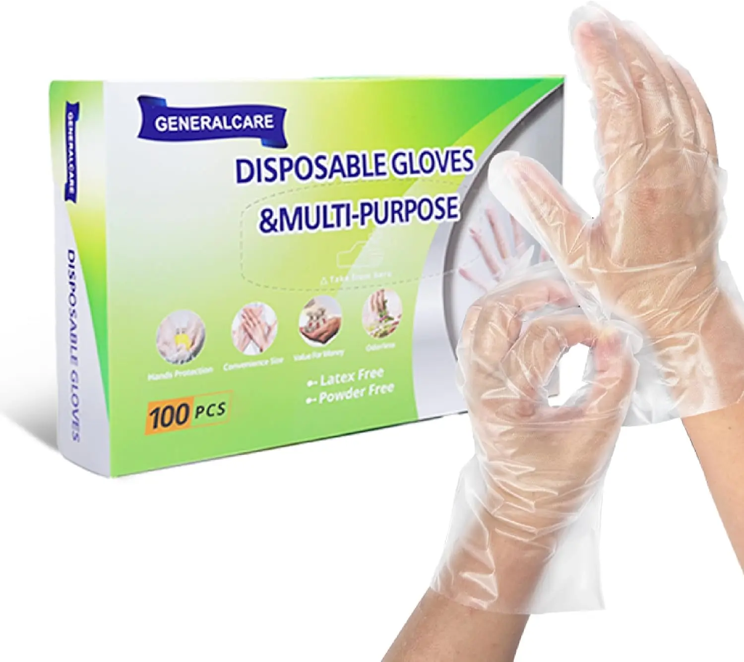 100 PCS Disposable Plastic Food Handling Gloves, Clear PE Gloves for Cooking, Food Preparation, Kitchen, BBQ, Catering, Restaurant & Cleaning