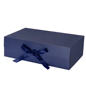 2 Piece Ribbon Foldable Gift Box, Magnetic Closure Rectangular Box, Wedding Bridal Shower Birthday Party, 35x23x12cm