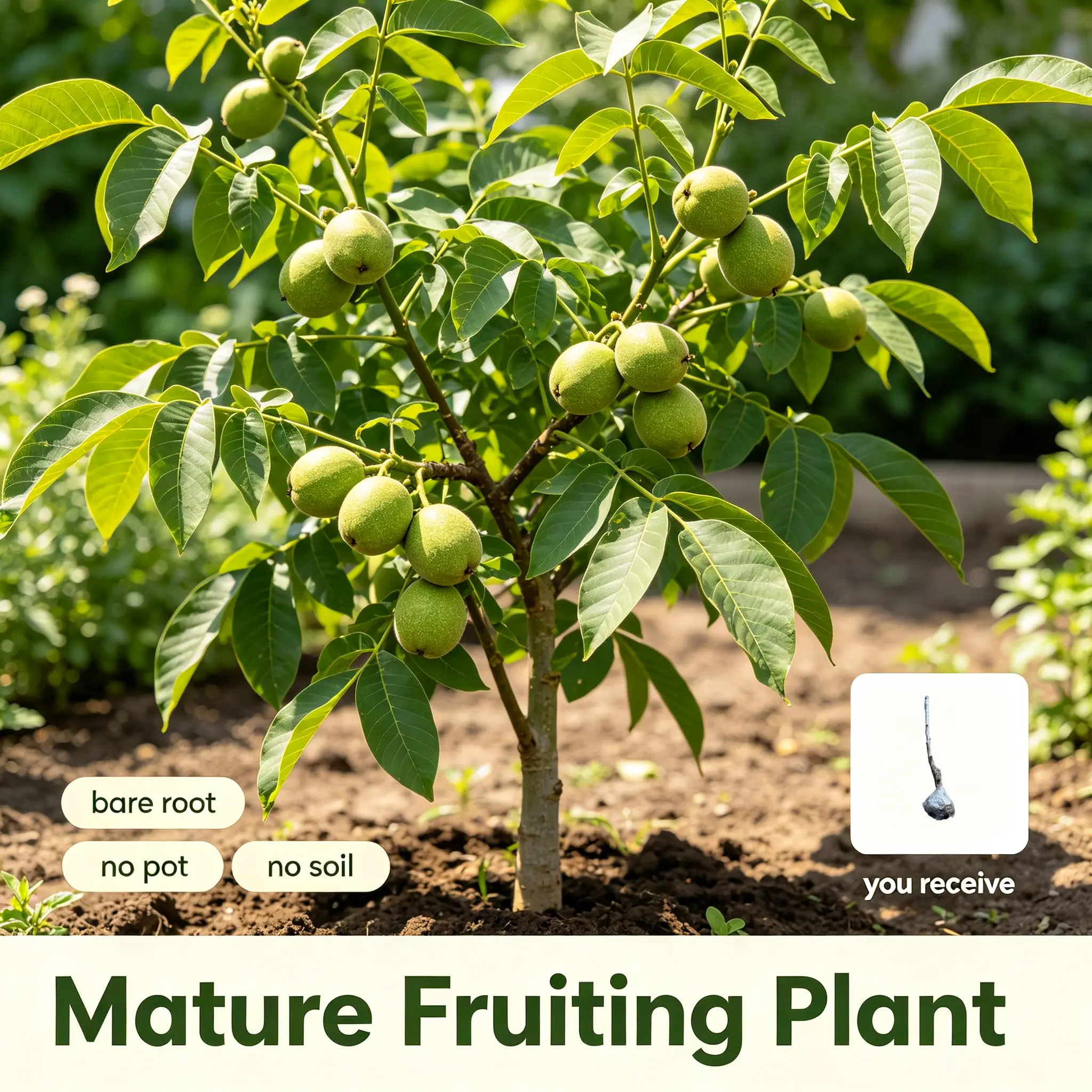 Hardy Walnut Tree Seedlings, 40-50cm Bare Root Nut Trees, Ideal for Home Gardens & Orchards