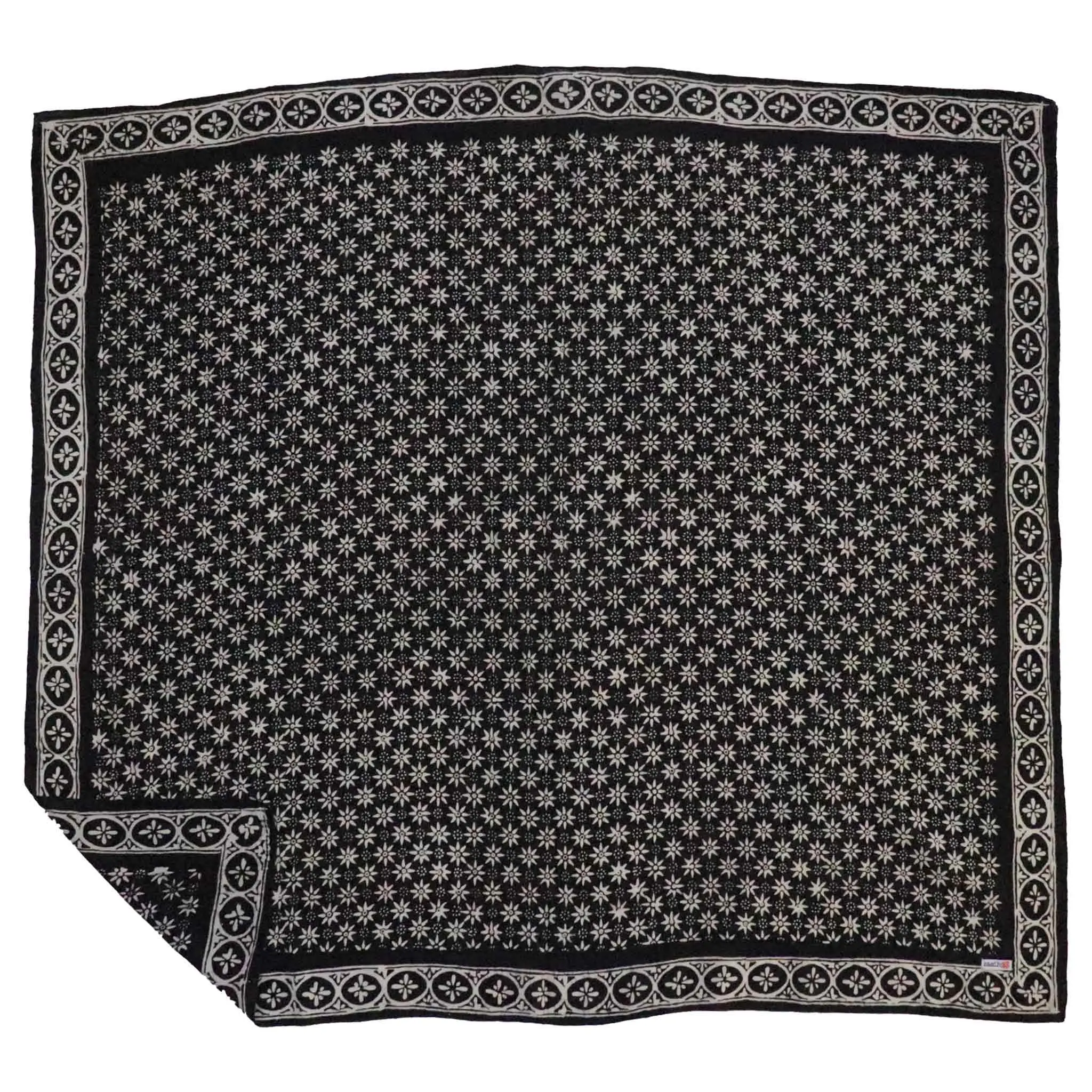 Large 39" Hand Dyed Batik Bandana, 100% Soft Cotton, Black Mirage