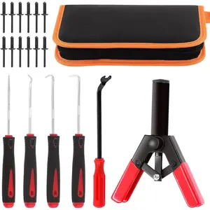 47Pcs Upgraded Poly Rivet Gun Automotive Kit with 40Pcs Nylon Blind Rivets, 4Pcs Precision Hook Tools, 1Pcs Fastener Removal Tool and Storage Bag, Plastic Hand Riveter  Automotive