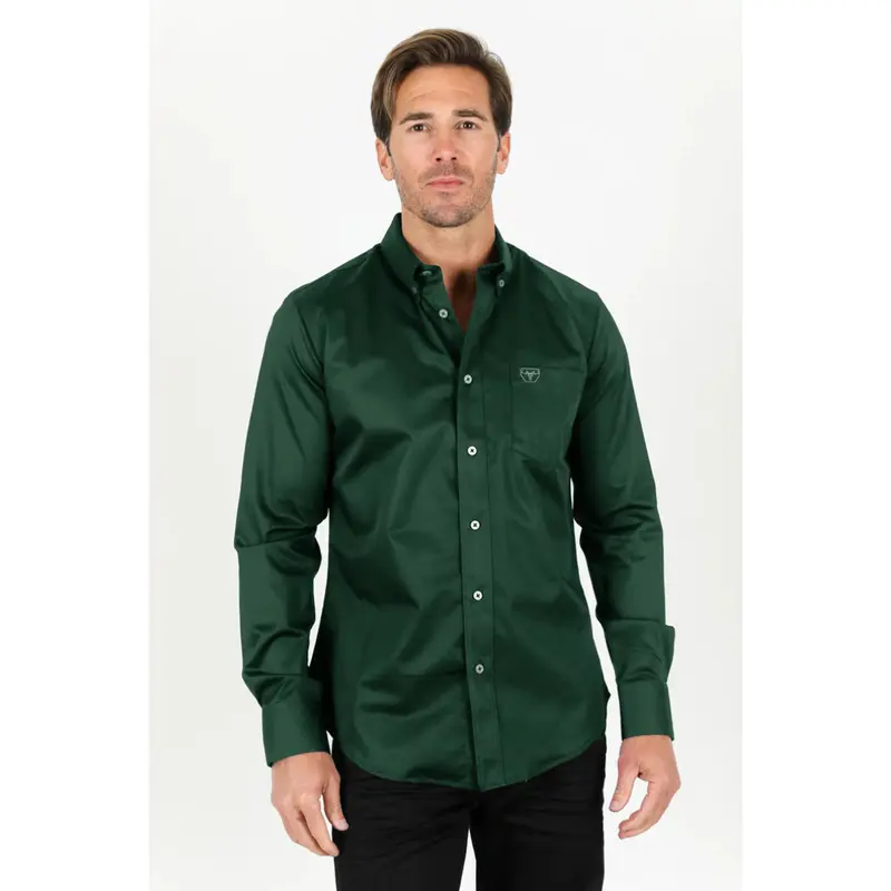 strapless open back dress Men's Casual Button Down Shirt in Olive Green Cotton Twill main image 1