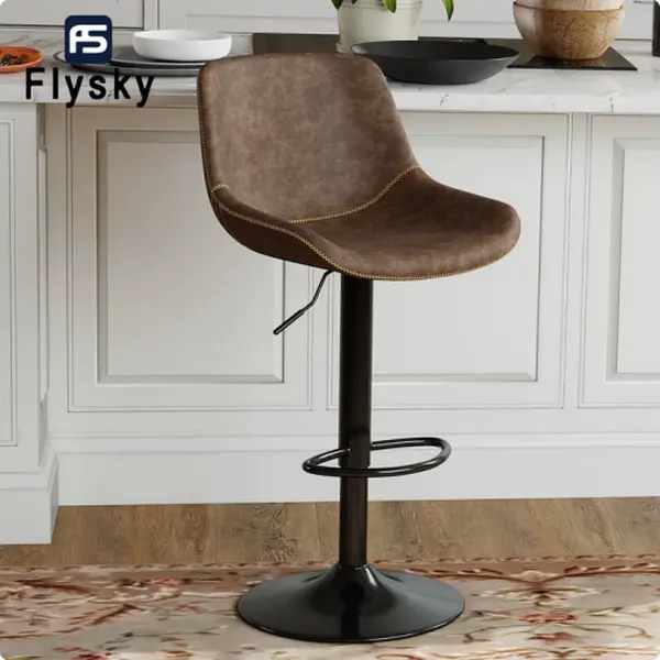 FlySky Modern Barstool - 360-Degree Swivel Seat, Adjustable Height, Fixed Back Armless PU Leather Furniture, Assembly Required for Home Bar, Kitchen Island, Entertainment Centres