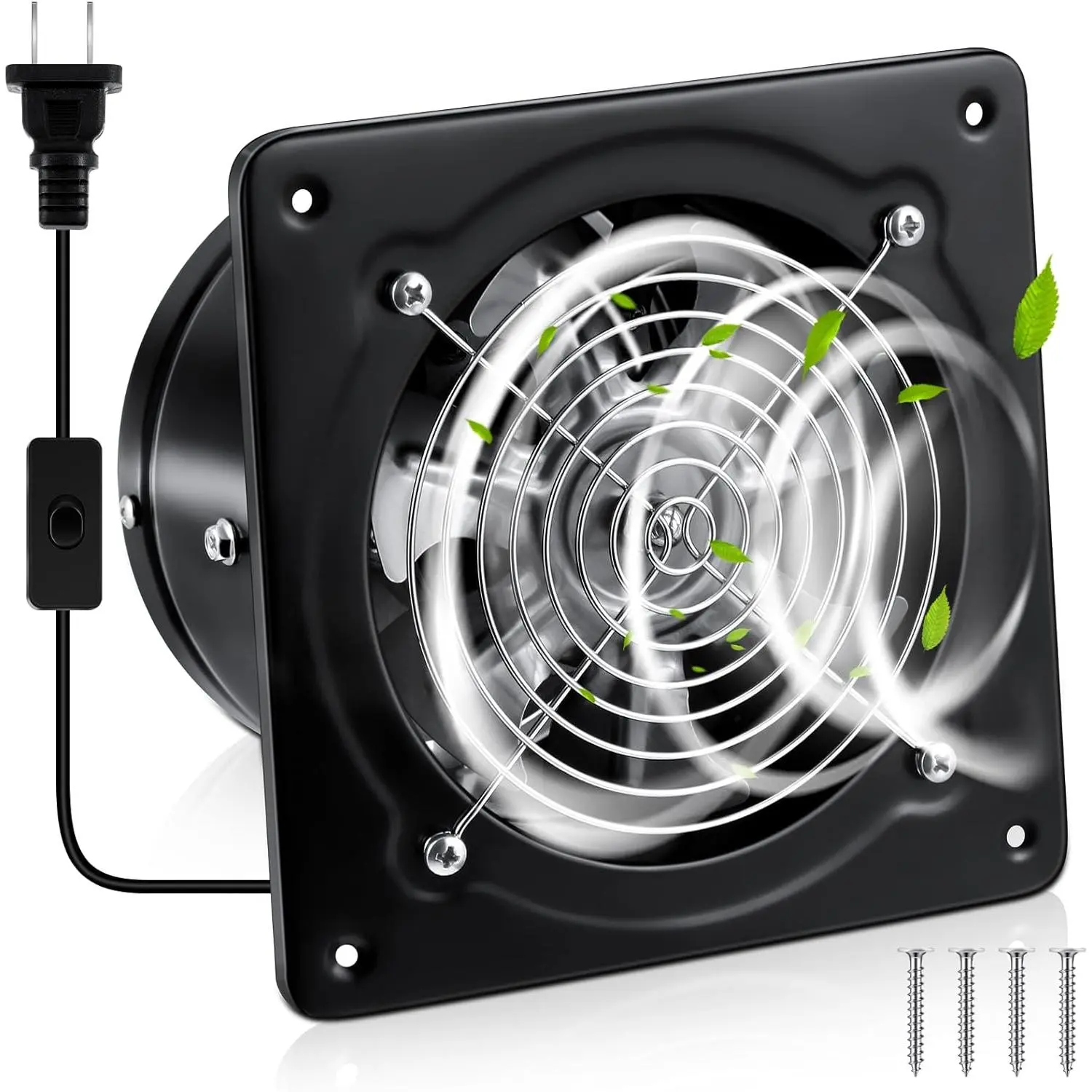 8 Inch Exhaust Fan 576 CFM Kitchen Exhaust Fan with  Small Exhaust Fan Bathroom Potable Plug in Garage Exhaust Fan with Damper for Shop,  Room, Industrial Ventilation Use, Black