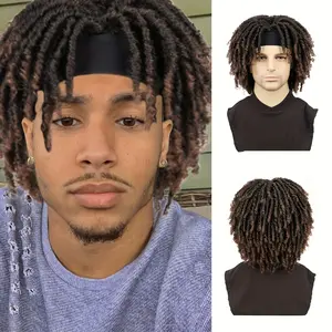 Men's 6 Inch Dreadlock Wig with Headband, High Temperature Fiber, Afro Curly/Kinky, 100% Density, Basic Style, Rose Net Cap, Synthetic Faux Locs for Daily Life