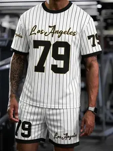 Men’s Los Angeles 79 Pinstripe Baseball Jersey 2-Piece Set | Breathable Athleisure Tracksuit for Gym Workout, Streetwear, Light Outdoor & Casual Daily Wear | Comfortable & Stylish All-In-One Outfit  Gym Set Men'sSportswear