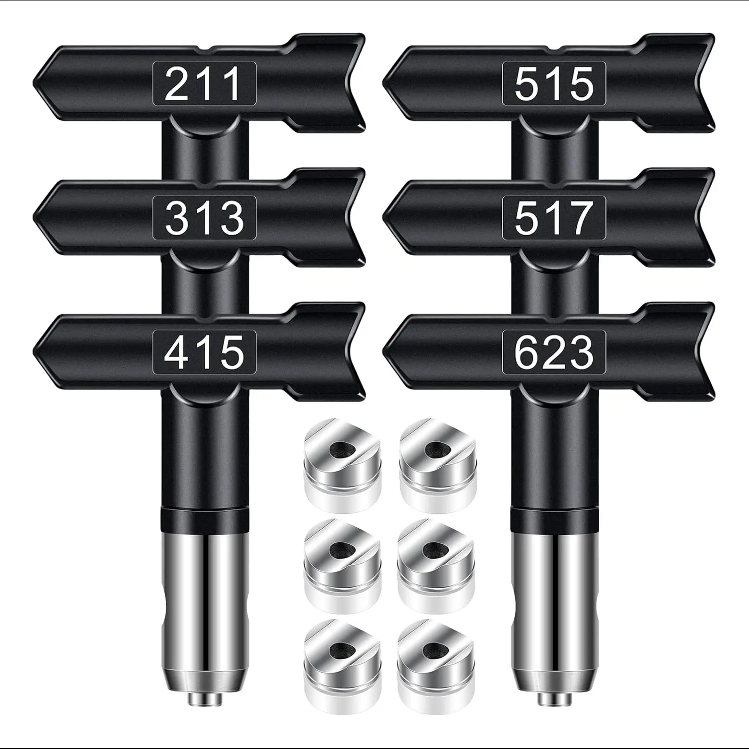 Spray Tips, 6Pcs Airless Paint Sprayer Tips Reversible Spray Tips for Airless Paint Sprayer Machine Spray Paint Nozzles for Airless Paint Spray Guns House Painting DIY Paint Sprayer Accessories Sprayer Attachment (211 313 415 515 517 623)