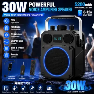 COHYAN K39 Portable Rechargeable Voice Amplifier Speaker 30W,5200mAh PA Loud Speaker Systems with Q3 Wireless Headset & Remote Control,  USB, Remote Control Bass/Treble Adjustment,Speaker for Teachers, Tour Guides, Yoga, Speech, Training & Gifts-Black sum