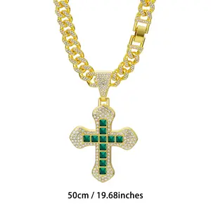 Unisex cuban link Zircon Decorative Cross chain necklace Set for Everyday Wear Durable Titanium Steel Faux Zircon Design Unique Versatile Accessory