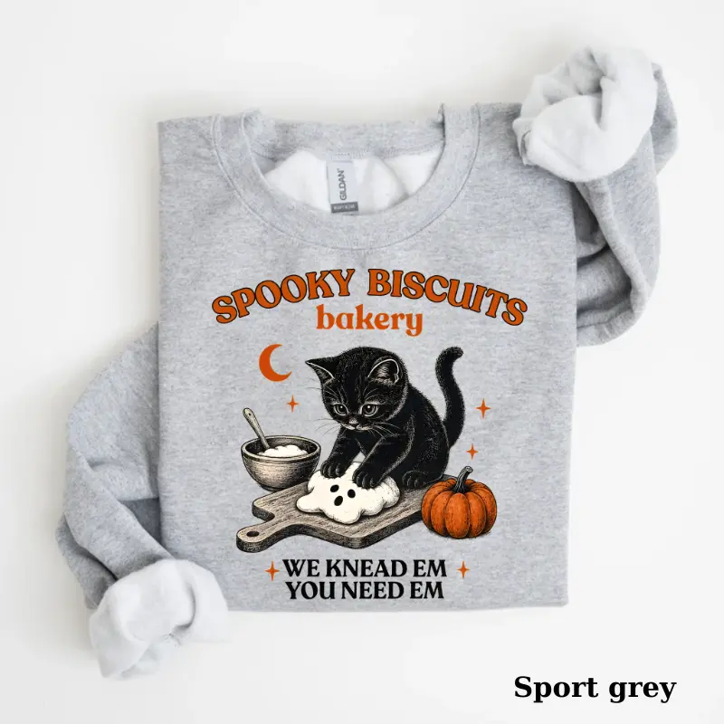 Kitty Biscuits Sweatshirt, Black Cat Halloween Crewneck, Spooky Season Pullover, Vintage Pumpkin Baking Sweatshirt, Cute Cat Lover Fall Gift, Cozy Autumn Shirt