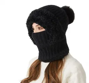 3 in 1 Beanie Hat for Women Women's Knitted Hat in Winter Wind-Resistant Hood Face Mask Hooded Scarf Versatile & Practical