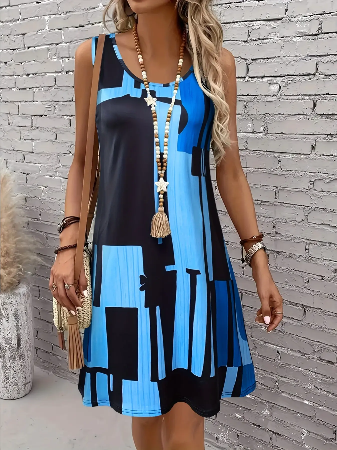 Women's geometric print tank dress, Casual Elegant Dress, Casual Wear perfect for everyday wear outdoors or at home during spring and summer