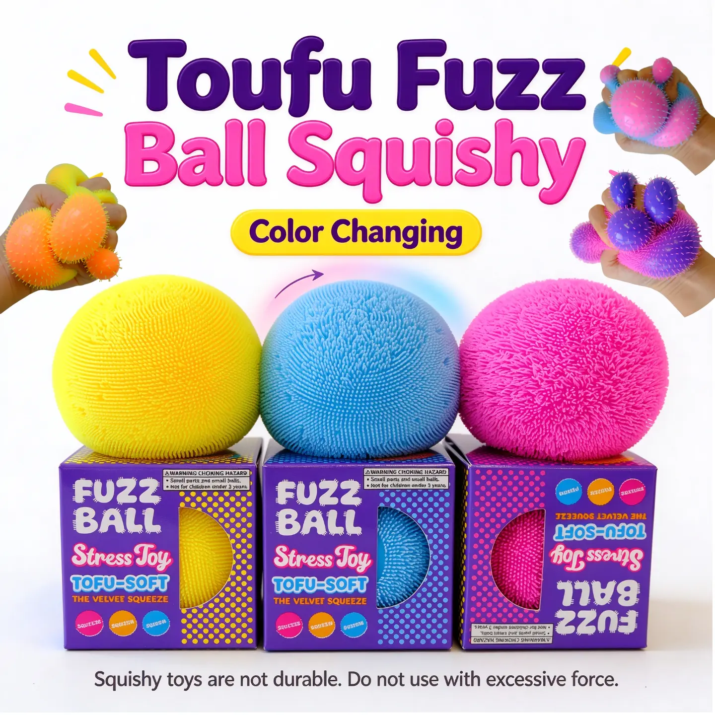 Toufu Color Changing Fuzz Ball Squishy/Fast rise&Soft Touch/Satisfying Squeeze and as a gift for everyone