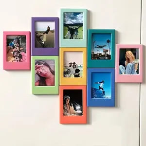 10pcs Boho Aesthetic Oblong Plastic Magnetic Photo Frame, 3 Inch Horizontal, for Fujifilm Instax, Decorative Gift for Home & Office