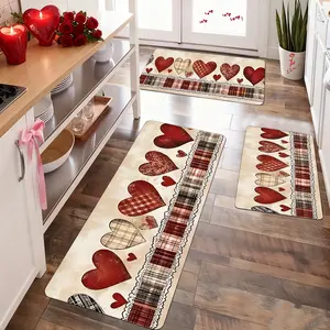 Aesthetic Non-Skid Kitchen Floor Mat with Full Rubber Underside - Ultra-Thin Stay-in-Place Area Rug for Coffee Bar and Entryway - Durable Water Absorbent Floor Protector with Stylish Patterns linen