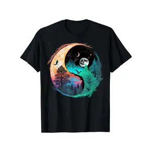 Meditation Taoism Yin Yang Symbol on Nature Taijitu Yin Yang Graphic T Shirt 100% Cotton Casual Tshirts Crewneck T-Shirt Short Sleeve Unisex Graphic Tee for Men Women Adults Classic Menswear Top