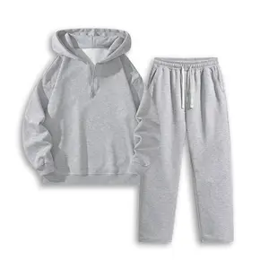 Men's casual solid color half-zip hoodie with straight-leg pants two-piece set, drawstring waist, suitable for all-season daily wear, gray, casual and stylish, comfortable and versatile, a must-have item for everyday life quarter zip tiktok shop