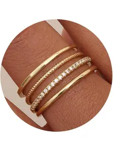 14Gold Plated 1.3mm Thin Stackable Rings for Women - Minimalist Non Tarnish Half Cubic Zirconia Band Rings - Dainty Trendy Statement Multi Ring Stacking Rings Set Size 5-10