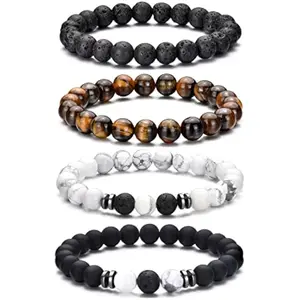 Tiger Eye Bracelet For Men 8MM Natural Stone Stretch Adjustable Black Crystal Beaded Bracelet for Men Women Gifts