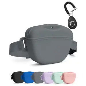 Dog Treat Pouch with Training Clicker, Upgrade Stronger Magnetic Closure to Avoid Spilling, 1.67 Cup Silicone Treat Bag Fanny Pack with Waist Belt for Pet Training Walking