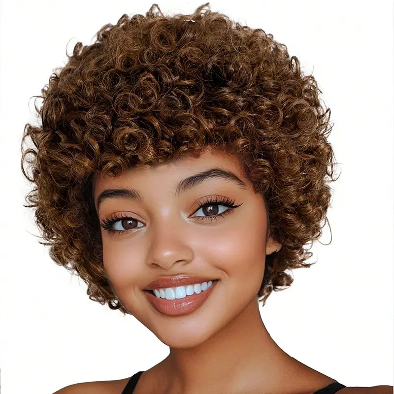 VLIKE Human Hair #4 brown Soft and Fluffy Pixie Wig Limit one perperson Lace Frontal Short Pixie Wigs Dark Root CuticleAligned Hair,180% Density Lace Front Wigs,Raw BrazilianHuman hair,for black woman., Curly Wigs Human Hair, Heat Resistant,summervibes su