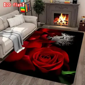 2D flat large best-selling velvet carpet with red roses and leopard print pattern contrast, modern home decor carpet for hallways, bedrooms, and game rooms