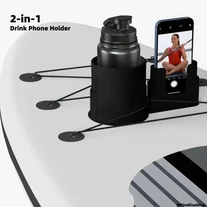 2-in-1 Holder for Mobile & Drinks, Universal Non-Slip Rubber Mount Accessories for SUP Paddle Board, Kayak, Boat & Outdoor Activities, Waterproof, Surfing