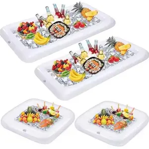 White Inflatable Serving Bar with Drain Plug 3 Salad Bars Durable Plastic Serving Trays for Parties Events Camping Family Reunion Silicone Ice