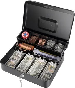 Box with  Tray and Key Lock, Saving Lock Box with  Tray Storage for  Register 11.8"x9.45"x3.54" Black XL Large