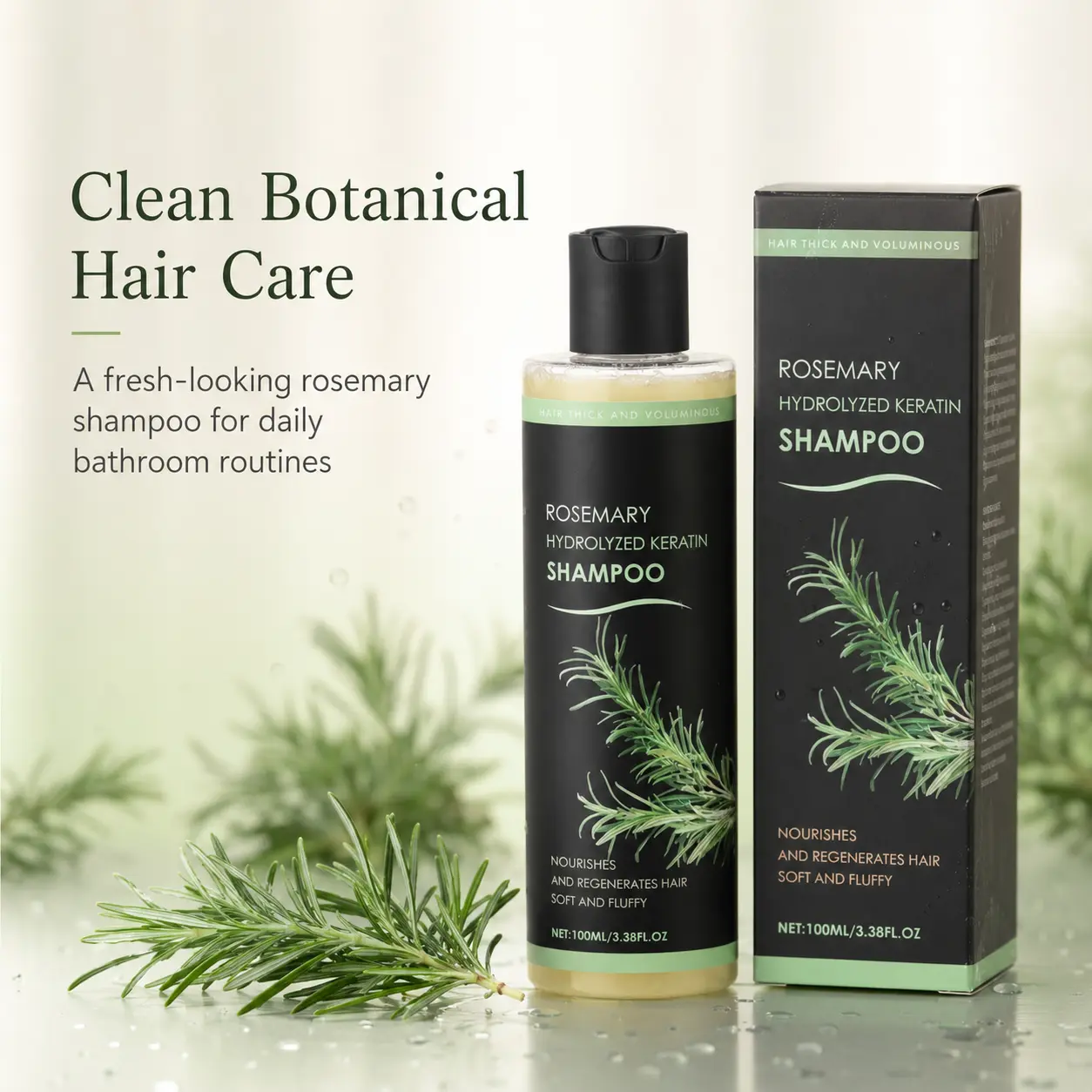 Hoegoa Rosemary & Keratin Shampoo, 100ml Plant-Based Daily Hair Care Shampoo for Fresh Clean Feel, Soft Smooth Hair, Lightweight Volume, Easy-to-Manage Hair