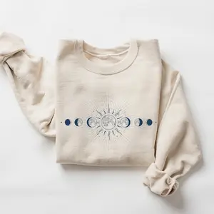 Simple Fit Celestial Sweatshirt, Moon Phase , Boho Mystical Moon And Sun