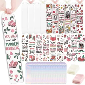 Dark Romance  Bookmarks - 45 count Funny  Bookmark Blanks Double-Sided Clear UV DTF Transfer Stickers Bookmark Making Kit Yellow  Ribbon for Book Lovers Women DIY Crafts