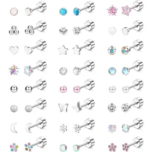 MILACOLATO 24Pairs Screw Back Earrings Stud for Girls Women Surgical Steel Hypoallergenic Cartilage Stud Earrings Tiny CZ Screwback Flat Back Stud Earrings Set Piercing Jewelry Multicolored 20G