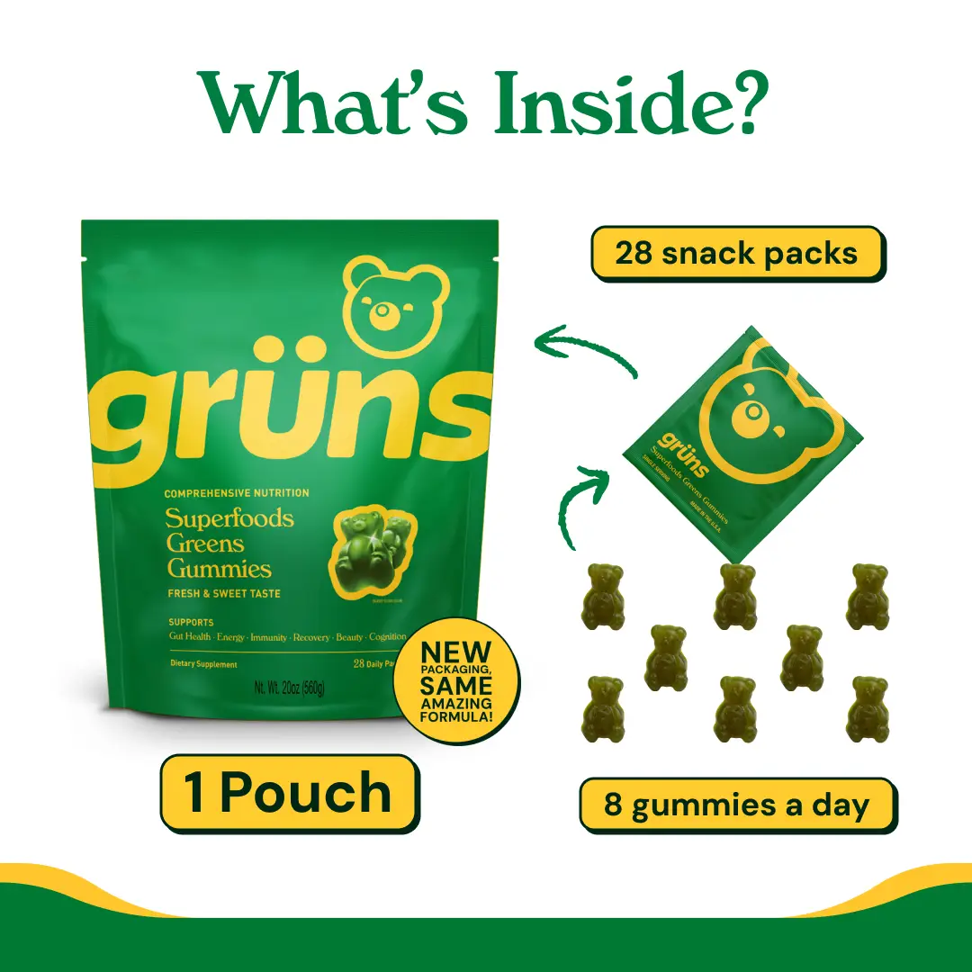 Grüns Super Greens Gummy Bears: 20+ Vitamins and Minerals, Prebiotics for Digestive Health, Adaptogens ($1.3 per serving)