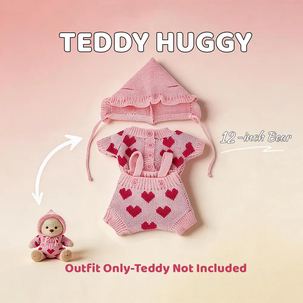 TEDDY HUGGY Cute Teddy Bear Series - Pink Heart Knit Paired with a Cute Teddy Bear - 12 Inches Tall - Soft Plush Toy with Movable Joints - The Perfect Gift for Any Age.