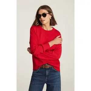 Women's EDITION Merino Wool Fabric Crew Neck Sweatshirt - Women's Tops, Soft Merino Wool T-Shirt Alternative in Rio Red