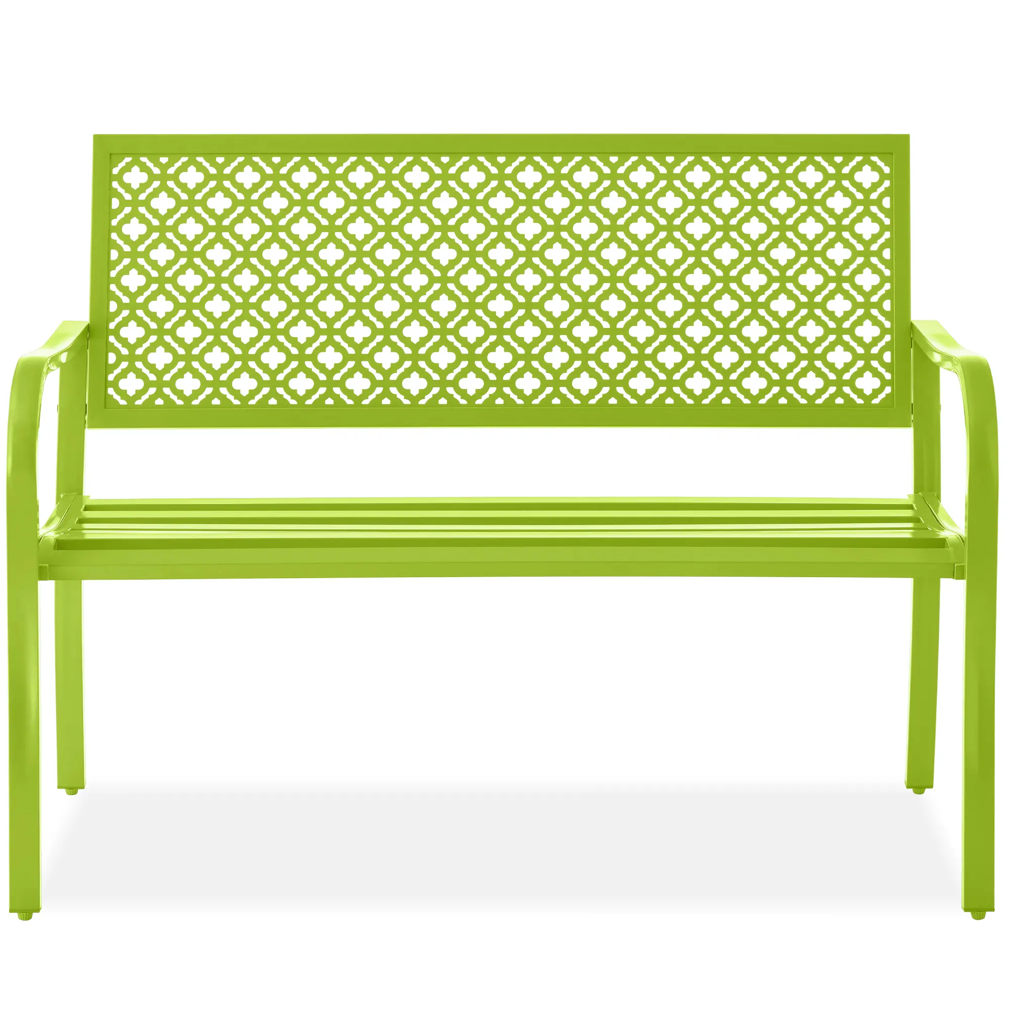 Best Choice Products Indoor Outdoor Steel Garden Bench w/ Geometric Backrest, Foot Levelers