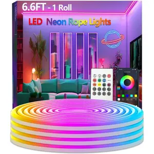 6.6FT Neon Rope Lights,Flexible Led Light Control with App/Remote,Multiple Modes,IP67 Outdoor Waterproof,Music Sync Strip for Bedroom