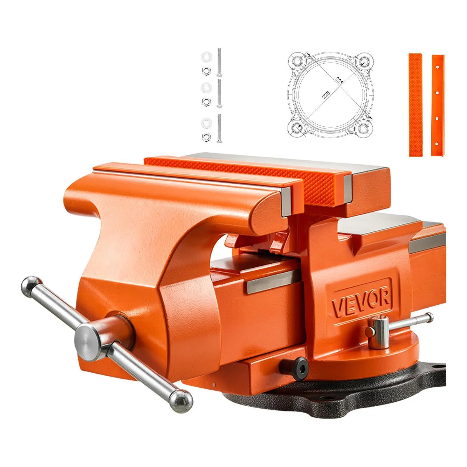 【summerfinds】VEVOR Heavy Duty Bench Vise, 8" Jaw Width, Multi-Purpose Ductile Iron Bench Vise with Anvil and 360-Degree Locking Swivel Base, 2.95" Throat Depth, 8" Max Jaw Opening, for Drilling, Pipe Cutting