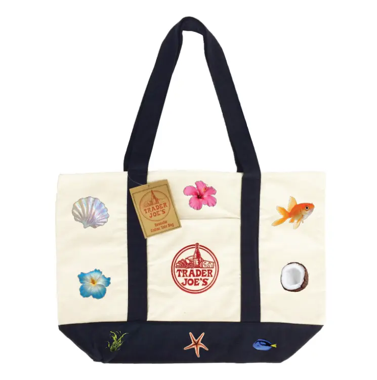 beach vibes Reusable Canvas Eco Tote Bag Heavy Duty Bag Blue White Brand NEW