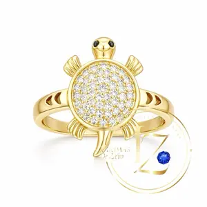 COD1019 Turtle Ring Gold-Toned Design with Central Sparkling Feature Elegant Versatile Accessory for Subtle Glamour