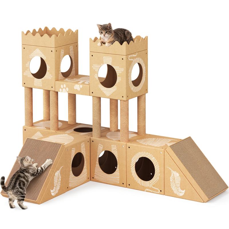 PalNests Cardboard Cat Tree 3-in-1 Multi-Level Tower with Scratching Posts & Tunnel for Kittens & Medium Cats DIY Recyclable PalNests Cardboard Cat Tree 3-in-1 Multi-Level Tower with Scratching Posts & Tunnel for Kittens & Medium Cats DIY Recyclable