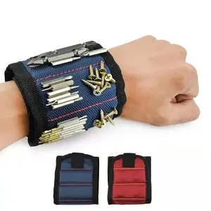 Magnetic Wristband, 1 Count 5 Rows Strong Magnetic Wristband, Multifunctional Electrician Tool Holder, Nail Suction Wristband, Essential Tools for DIY Projects, Tool Pouch