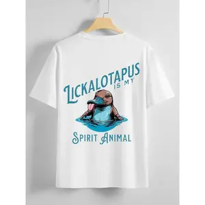🦑[Graphic Hoodie]Men's Cartoon Lickalotapus Print Round Neck Tee Regular Fit Casual Short Sleeve T-Shirt Summer Daily Wear Tropical Fun Graphic Meme Statement Unisex Streetwear Fans Lovers Collectors Bold Trendy Humor Playful Cool Everyday Outfit Top