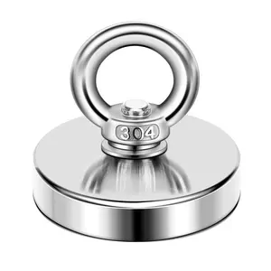 Super Strong Neodymium Fishing Magnets,300lbs(136 KG) Pulling Force Rare Earth Magnet withCountersunk Hole Eyebolt Diameter 1.97inch(50mm) for Retrieving in River and MagneticFichinc