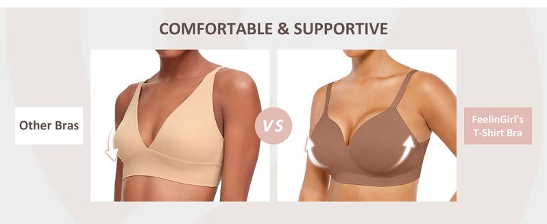 FeelinGirl Wireless Push Up Bra for Women, Seamless Comfort Bralettes No Underwire Supportive Full Coverage Everyday Bras Women Push Up Bra  Comfortable Fabric Casual Womenswear Soft Adjustable Comfy Smooth TikTokShopBlackFriday Halter Neck